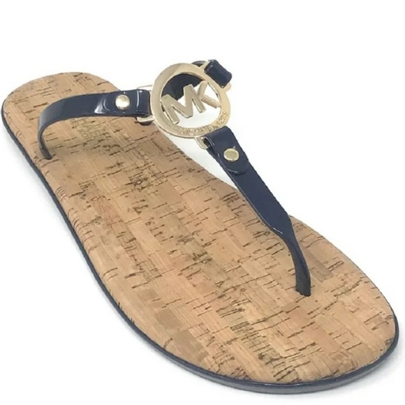 Michael Kors Black and Gold Jelly Sandals with Cork Footbed - Picture 1 of 9